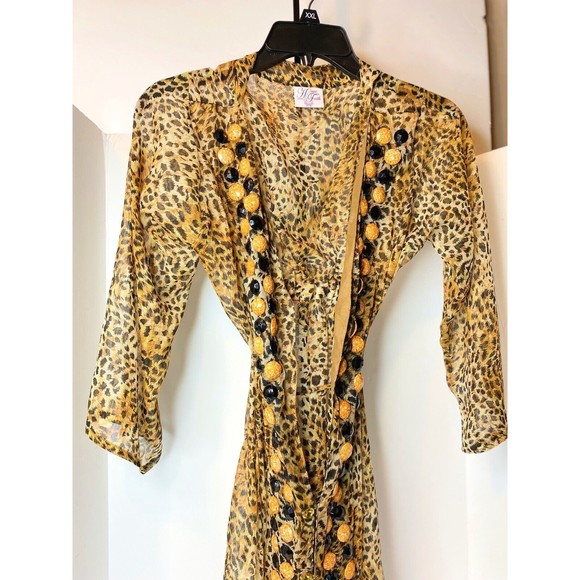 Have Faith Swimwear Leopard Print Coverup, Beaded Rhinestones Details Small - Picture 2 of 14